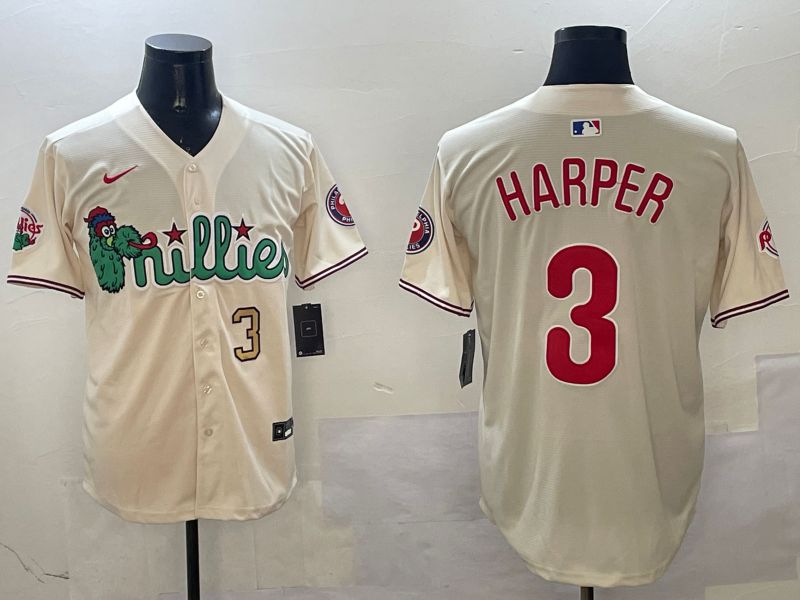Men Philadelphia Phillies #3 Harper Cream Three generations Joint Name Game 2025 Nike MLB Jersey style 2->philadelphia phillies->MLB Jersey